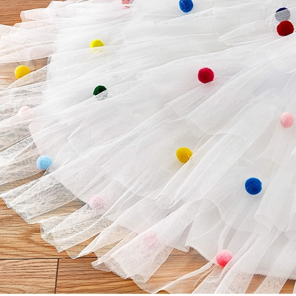 Tulle Christmas Tree Skirt White 36 inch Tree Skirt Colored Balls Xmas Tree - Picture 3 of 3